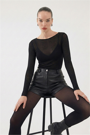 Kayık Yaka Ultra Soft Nikki Kaşmir Bluz Siyah