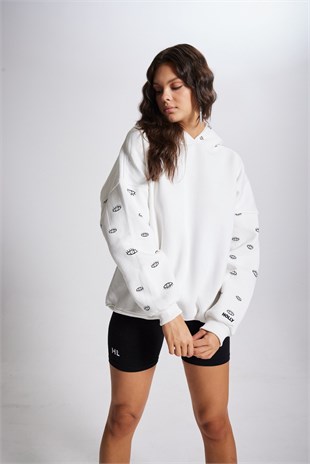 Oversize Kapüşonlu Unisex Eye Sweat Beyaz