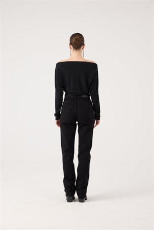 Yüksek Bel Straight Kesim Sagrado Jean Pantolon Siyah