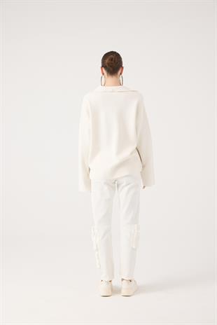 Yüksek Bel, Kargo Cepli Serenity Jean Pantolon Beyaz