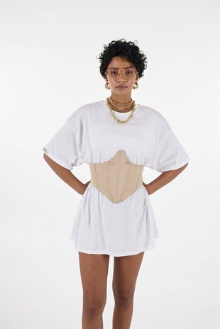 Arkası Gipeli Satin Korse Bej