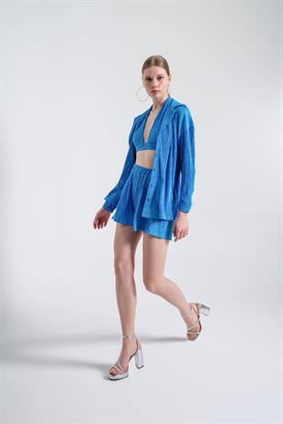 Oversize Düğme Kapamalı Comfy Oversize Gömlek Mavi