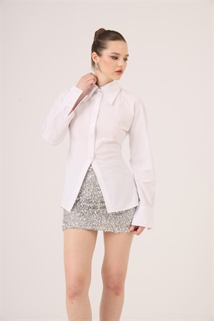 Belden Oturmalı Fit Kesim Paula Gömlek Beyaz