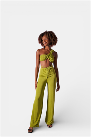 Yüksek Bel Bağlama Detaylı Beatrice Pantolon Yeşil