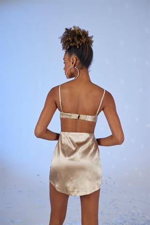 Askılı Crop Saten Fancy Büstiyer Bej