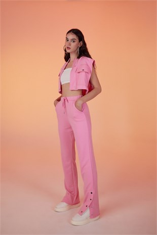 Paça Çıtçıtlı 3 İpli Jura Eşofman Altı Pembe