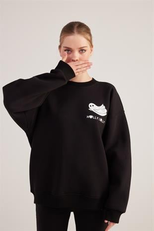 Oversize Kesin Unisex Ghosting Sweatshirt Siyah
