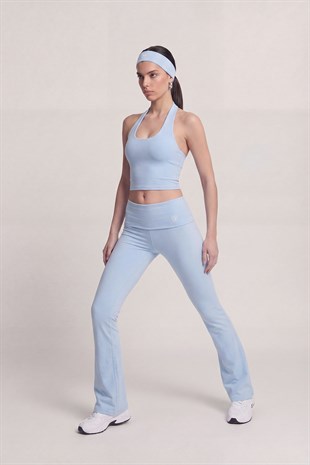 Beli Kıvrımlı Flare Ellen Tayt Pantolon Mavi