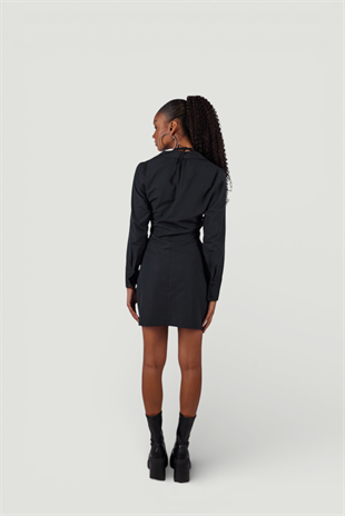 Boyundan Bağlamalı Dekolteli Mini Roar Elbise Siyah