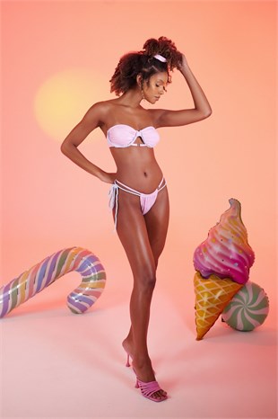 Özel Yapım Parlak Kumaşlı Premium Mia Bikini Altı Pembe