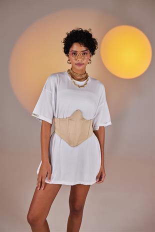 Arkası Gipeli Satin Korse Bej