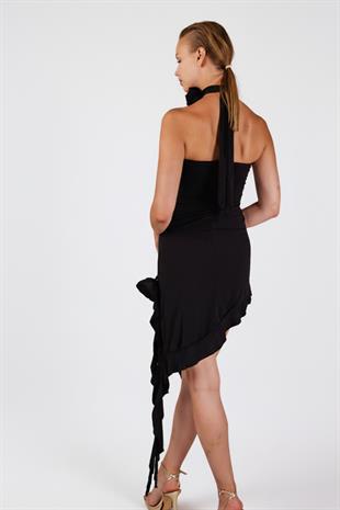 Çiçek Detaylı Fırfırlı Rosanna Elbise Siyah