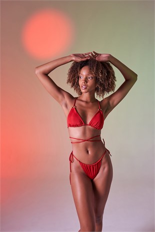 Bağcıklı U Kesim Brezilya Model Slim Delphi Bikini Altı Kırmızı
