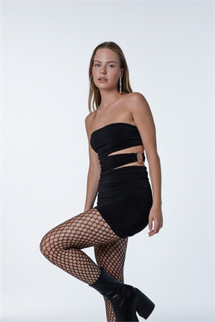 Straplez Mini Buble Elbise Siyah
