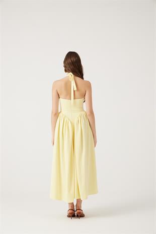 Boyundan Bağlamalı Bele Oturan Uzun Ophelia Elbise Sarı