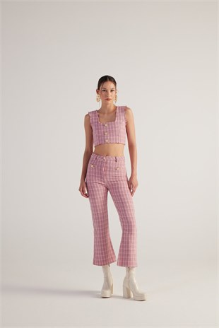 İspanyol Kesim Tüvit Tweed Pantolon Pembe