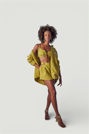 Oversize Model Düğme Kapamalı Playa Gömlek Yeşil