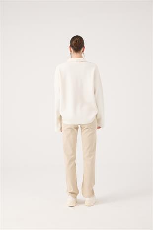 Yüksek Bel Straight Kesim Sagrado Jean Pantolon Bej