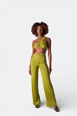 Yüksek Bel Bağlama Detaylı Beatrice Pantolon Yeşil