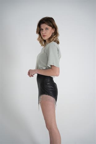 Kısa Kol Bisiklet Yaka Basic Viole Tshirt Haki