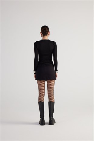 Yırtmaçlı Mini Panky Etek Siyah
