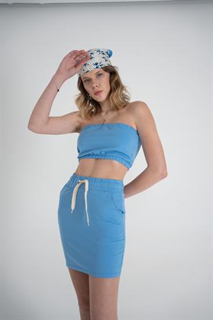 Straplez Crop Toa Büstiyer Mavi