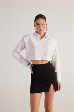 Vatkalı Poplin Tria Crop Gömlek Beyaz