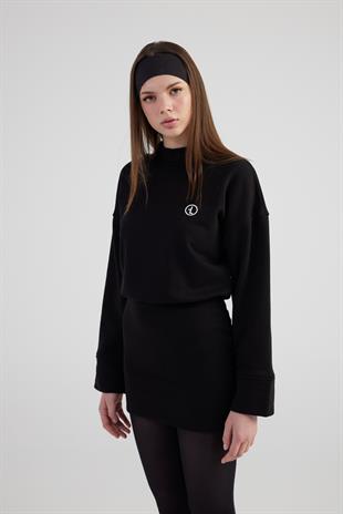 Yırtmaçlı Dokuma Kumaş Mini Claire Elbise Siyah