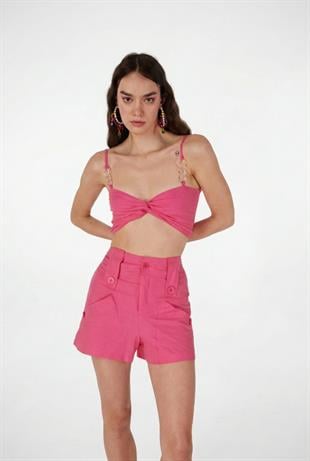 Koton Kumaş Astarlı Mini Rise Şort Pembe