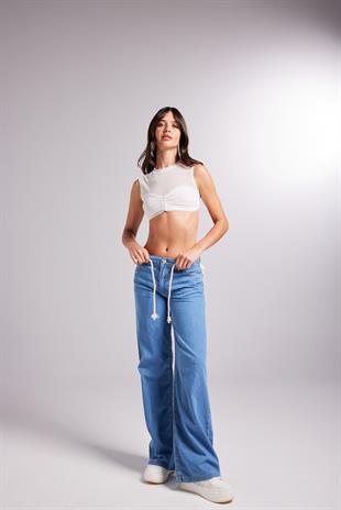 Büzgü Detaylı Tül Buterfly Bluz Beyaz