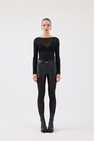 Kayık Yaka Ultra Soft Nikki Kaşmir Bluz Siyah