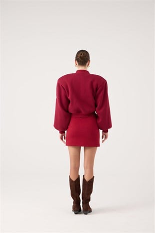 Crop Kesim Vatkalı Parker Bomber Ceket Bordo