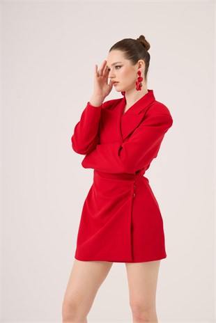 Beli Drape Detaylı Heleni Blazer Ceket Kırmızı