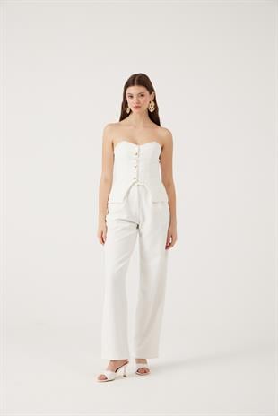 Palazzo Kesim Geniş Paça Harvey Pantolon Beyaz 