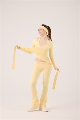 Bağlamalı Crop Kesim Ellen Bolero Sarı