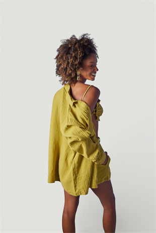 Oversize Model Düğme Kapamalı Playa Gömlek Yeşil