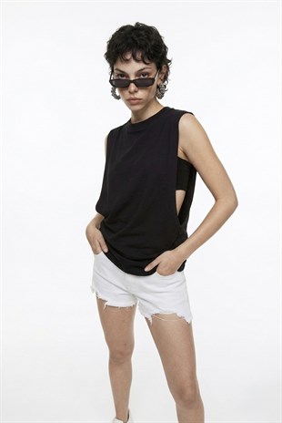 Pamuklu Unisex Kol Altı Açık Oversize Army Tshirt Siyah