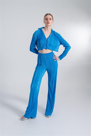 Beli Lastikli Esnek Comfy Pantolon Mavi