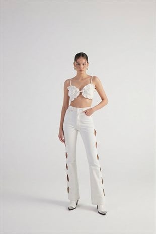 Cutout Jean Pantolon Beyaz