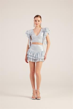 Fırfır Detaylı Etek Bluz Nana Takım Mavi