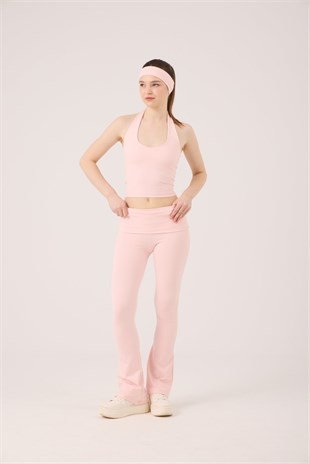 Beli Kıvrımlı Flare Ellen Tayt Pantolon Pembe