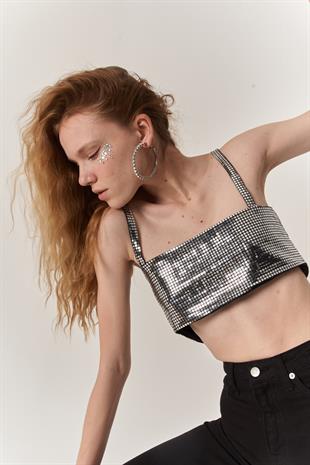 Glammy Strapless Crop Grey