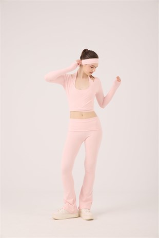 Beli Kıvrımlı Flare Ellen Tayt Pantolon Pembe