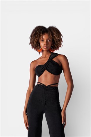 Omuz Detaylı Beatrice Crop Siyah