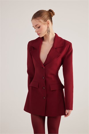 Belden Oturmalı Fit Kesim Deja Blazer Ceket Bordo