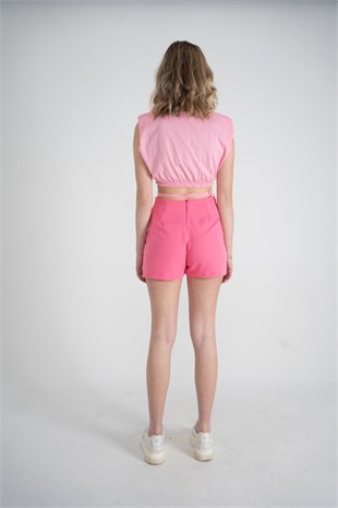 Bel Bağlamalı Crop Candy Tshirt Pembe