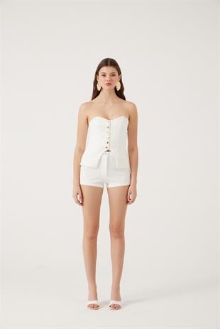 Yüksek Bel Fermuarlı Mini Bailey Şort Beyaz