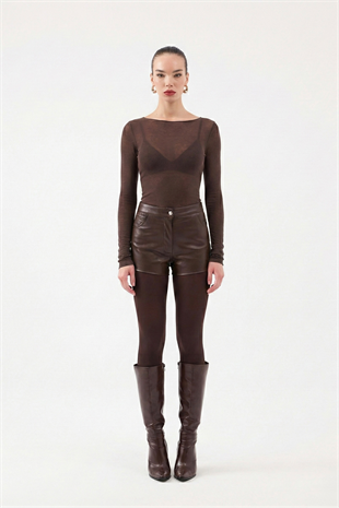 Kayık Yaka Ultra Soft Nikki Kaşmir Bluz Kahve