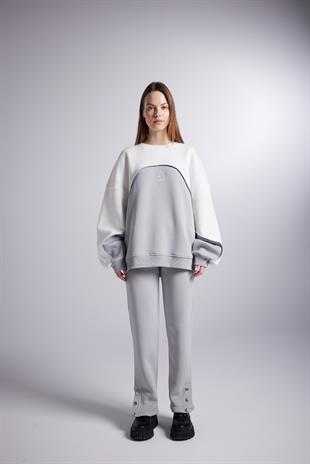 Şardonlu 3 İplik Kumaş Logolu Oversize Nola Sweatshirt Gri