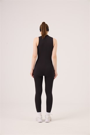 Fermuarlı Kolsuz Rider Tulum Siyah